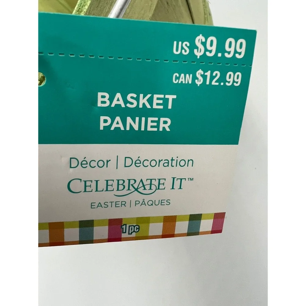 Celebrate It Easter Basket Kids 10.5in Green Brand New‎ Slat Wood Wire Handle